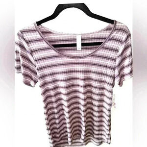 Lularoe small purple and white stripe Classic T. NWT. Ribbed‎ and lightweight.
